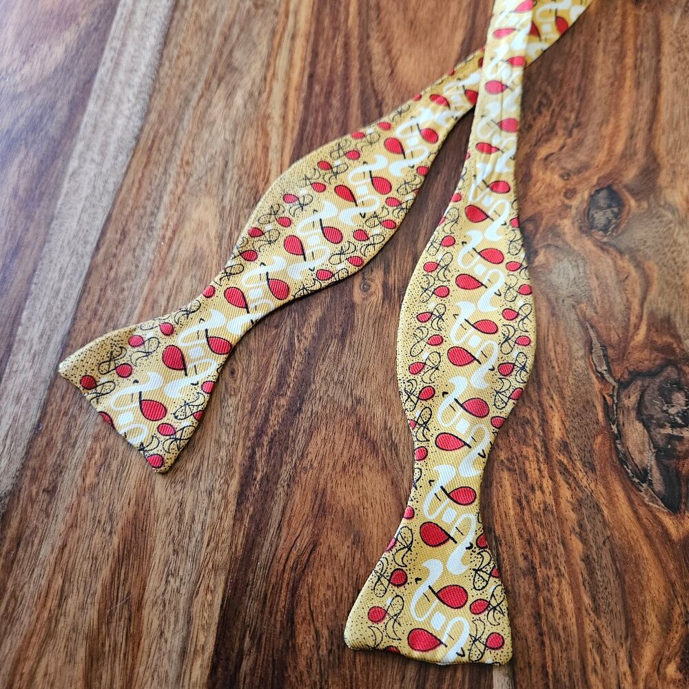 Vintage 1950s Wembley Bow Tie Mustard Yellow Red Cream MCM Mod Atomic